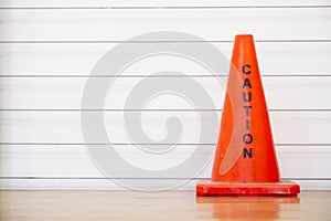Caution red cone safety notice at workplace office stair