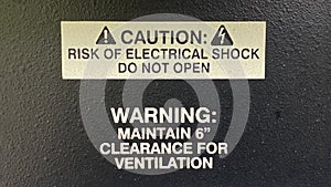 Caution rise of electrical shock and warning sign