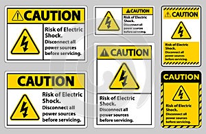 Caution Risk of electric shock Symbol Sign Isolate on White Background