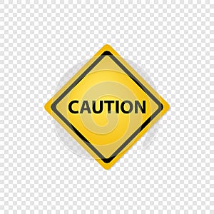 Caution road sign on transparent background