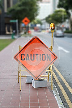 Caution road street sign