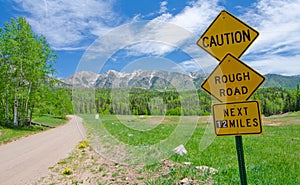 Caution: Rough Road Sign in the San Juan Mountains in Colorado