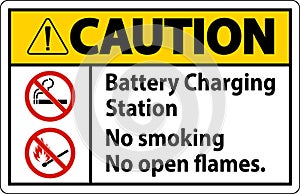 Caution Sign Battery Charging Station, No Smoking, No Open Flames