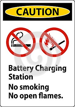 Caution Sign Battery Charging Station, No Smoking, No Open Flames