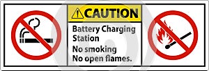 Caution Sign Battery Charging Station, No Smoking, No Open Flames