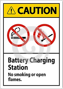 Caution Sign Battery Charging Station, No Smoking Or Open Flames