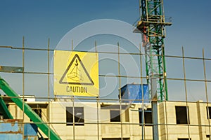 Caution sign at a construction site