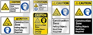 Caution Sign, Construction Zone, Falling Objects Hard Hats Required