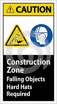 Caution Sign, Construction Zone, Falling Objects Hard Hats Required