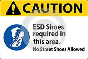 Caution Sign ESD Shoes Required In This Area. No Street Shoes Allowed