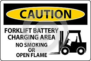 Caution Sign Forklift Battery Charging Area, No Smoking Or Open Flame