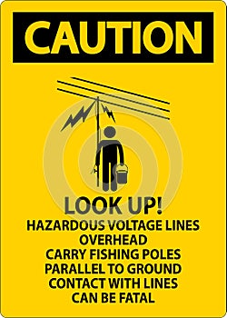 Caution Sign Look Up Hazardous Voltage Lines Overhead