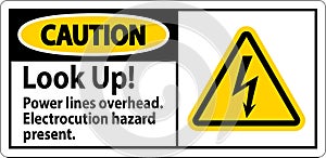 Caution Sign Look Up Power Lines Overhead, Serious Injury May Result