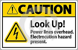 Caution Sign Look Up Power Lines Overhead, Serious Injury May Result