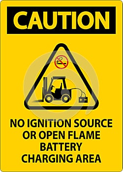 Caution Sign No Ignition Source Or Open Flame, Battery Charging Area