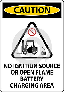 Caution Sign No Ignition Source Or Open Flame, Battery Charging Area