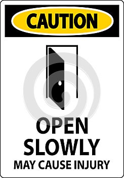 Caution Sign, Open Slowly, May Cause Injury