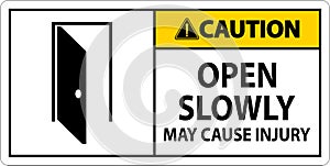 Caution Sign, Open Slowly, May Cause Injury