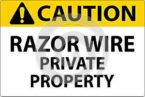 Caution Sign Razor Wire, Private Property Sign