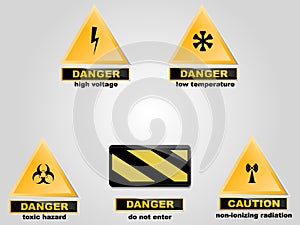 Black and yellow Triangle Hazard warning and attention road sign. Volume symbol . Isolated on white background. Caution or acciden