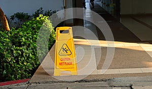 Caution sign on walkway