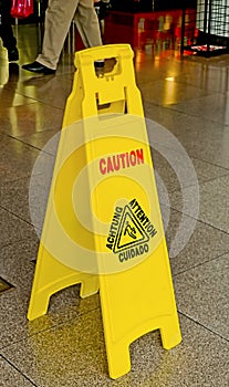 Caution sign on wet floor