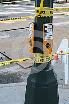 Caution signs at NYC street pole