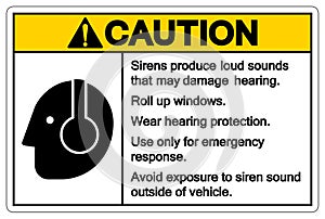 Caution Sirens Protection Loud Sounds Protection Symbol Sign, Vector Illustration,  On White Background Label. EPS10