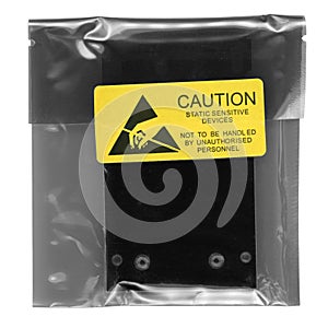 Caution static sensitive devices packet over white