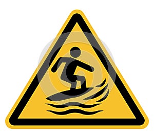 Caution surfboard collide with people in water icon. Surf craft area sign. Surfboards symbol. flat style