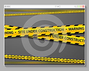 Caution tape in browser with words - Site Under