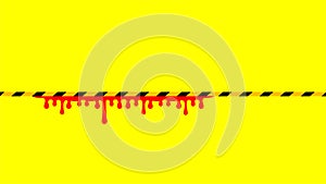 Caution tape line yellow black stripe and blood drop isolated for background, warning space with ribbon tape sign or comfort