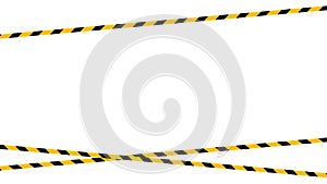 Caution tape line yellow black stripe pattern isolated white background, warning space with ribbon tape sign or comfort safety
