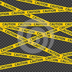 Caution tape. Police streak border. Black and yellow caution tape on transparent background.