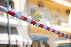 Caution tape. Protection sign.  red white stripe. backdrop