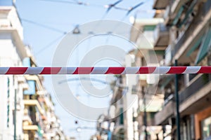 Caution tape. Protection sign.  red white stripe. backdrop