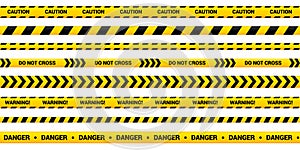 Caution tape set of yellow warning ribbons.