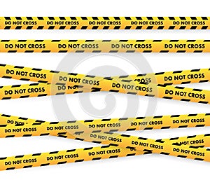 Caution tape vector illustration showing multiple DO NOT CROSS warning strips, ideal for safety, crime scene, and