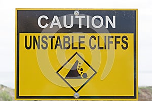 Caution Unstable Cliffs Sign photo