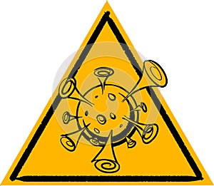 Caution: virus. Yellow warning sign - comics style