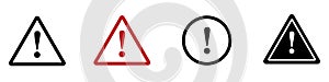 Caution warning signs. Exclamation danger sign. Warnings, attention sumbol. Triangle warning flat style - stock vector.