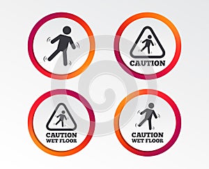 Caution wet floor icons. Human falling signs.