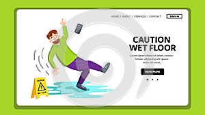 Caution Wet Floor Sign And Falling Man Vector