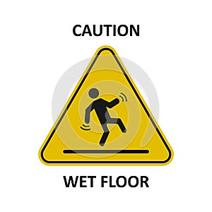 Caution, wet floor sign. Warning sign. Falling person silhouette. Vector