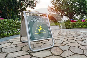 Caution wet floor sign on wet floor