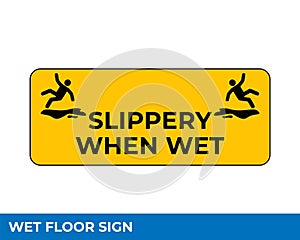 Caution Wet Floor, Slippery And Warning For Pedestrian Sign In Vector, Easy To Use And Print Design Templates.