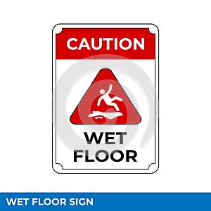 Caution Wet Floor, Slippery And Warning For Pedestrian Sign In Vector, Easy To Use And Print Design Templates.