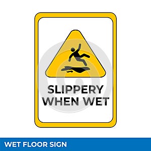 Caution Wet Floor, Slippery And Warning For Pedestrian Sign In Vector, Easy To Use And Print Design Templates