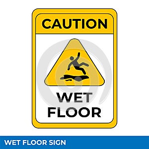 Caution Wet Floor, Slippery And Warning For Pedestrian Sign In Vector, Easy To Use And Print Design Templates