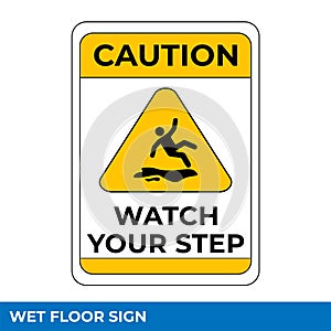 Caution Wet Floor, Slippery And Warning For Pedestrian Sign In Vector, Easy To Use And Print Design Templates